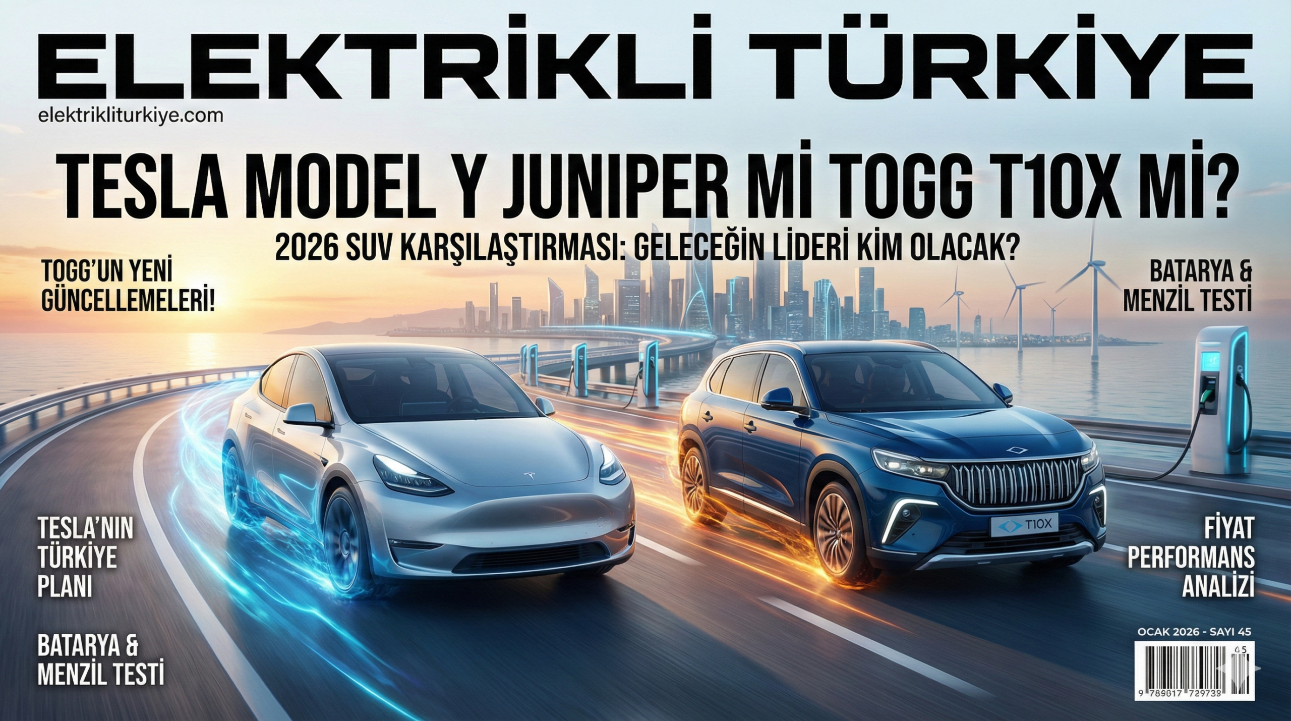 Tesla Model Y Juniper vs Togg T10X karşılaşmasını tasvir eden görsel